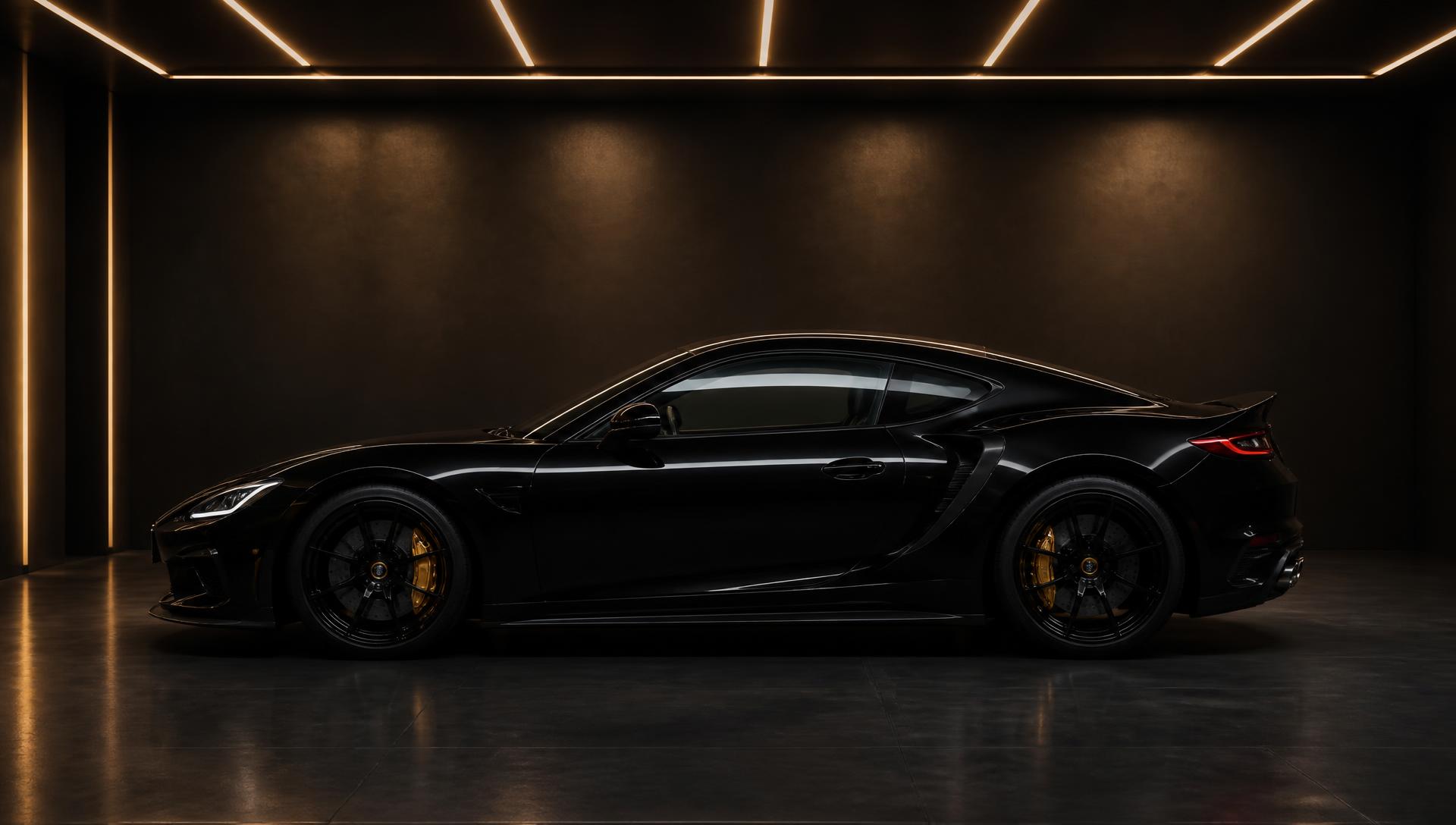 Auto negro con acabado brillante en el estudio de detallado FZ